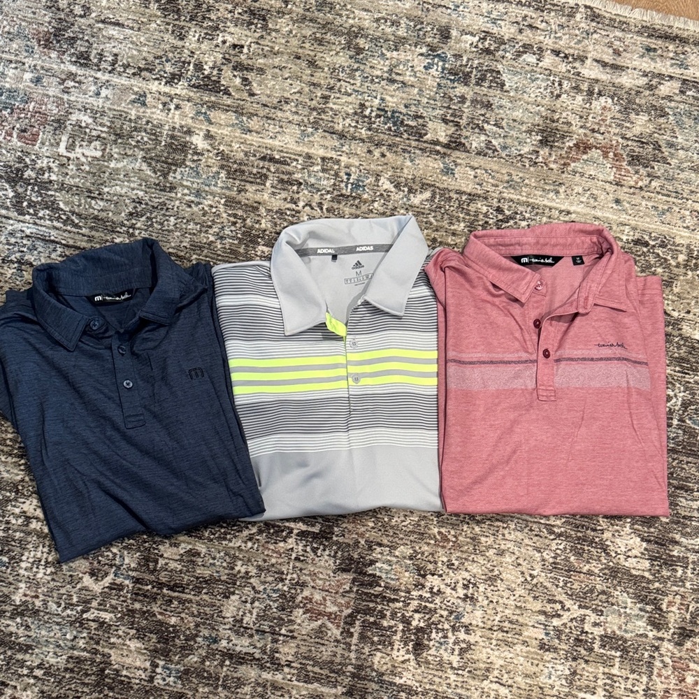 Travis Mathew and Adidas Men's Polo Shirts - Navy, Gray, and Red